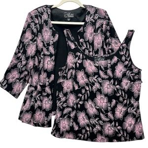 Women Glitter Floral-Print Twin Set Jacket and Matching Top 1XL